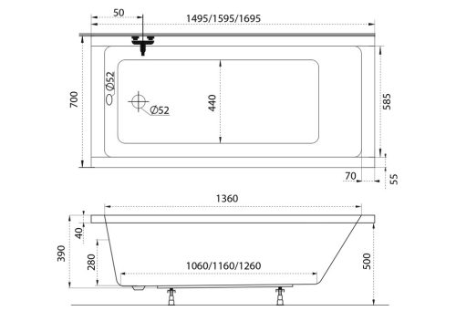 Kád, M-acryl ECO KÁD 150x70 + LÁB