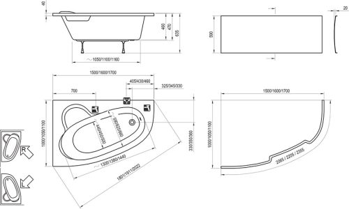 Kád, Ravak Asymmetric 160 jobbos C471000000