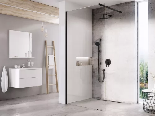 Walk-In, Ravak Walk-In Wall-90 fekete+átlátszó üveg, 1 merevítővel GW9W7030SZ1