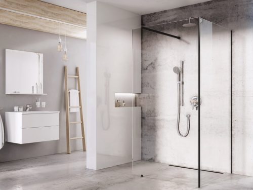 Walk-in, Ravak Walk-In Corner Set 110x80, zuhanykabin fekete+transparent GW1CD430SZ1