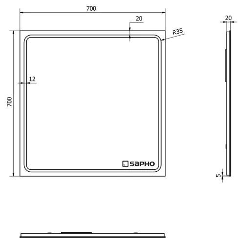 Fürdőszoba tükör, Sapho GEMINI 70x70 GM070