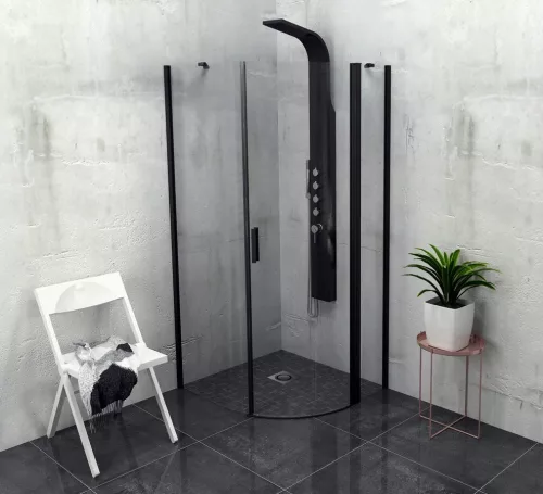 Zuhanykabin, Sapho Polysan ZOOM LINE BLACK íves nyíló 90x90 jobb ZL2615BR