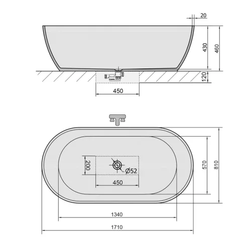Kád, Sapho Polysan REDUTA szabadonálló 170x80x55 fehér 72842