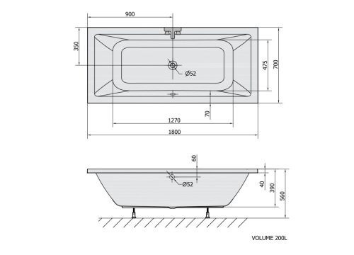 Kád, Sapho Polysan KRYSTA 180x70x39 egyenes fehér 72906