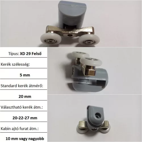 Zuhanykabin görgő, Aqualife XD-29 20mm felső