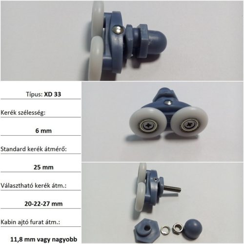 Zuhanykabin görgő, Aqualife XD-33 25mm