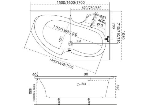 Kád, M-Acryl Azalia 150x105 Balos
