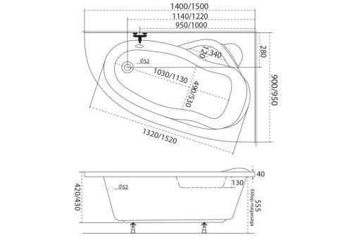 Kád, M-Acryl Liza 140x90 Balos