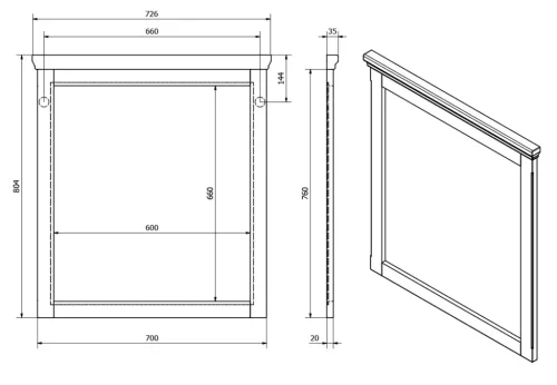 Tükör, Sapho Cross antik fehér 70 CR212