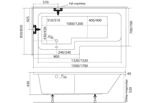 Kád, M-Acryl Linea 170x70/85 Jobbos