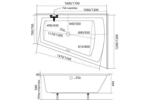 Kád, M-Acryl Trinity 170x130 Jobbos