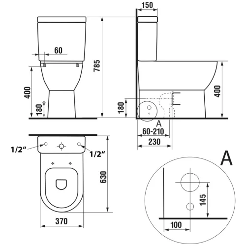 Wc, Aqualine Jalta monoblokkos alsó/hátsó kifolyású PB103RW
