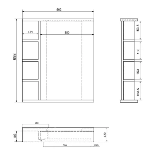 Tükör, Aqualine Korin 50x70 LED világítással, polccal KO355S