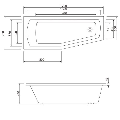 Kád, Aqualine Opava 170x70 aszimmetrikus balos C1770