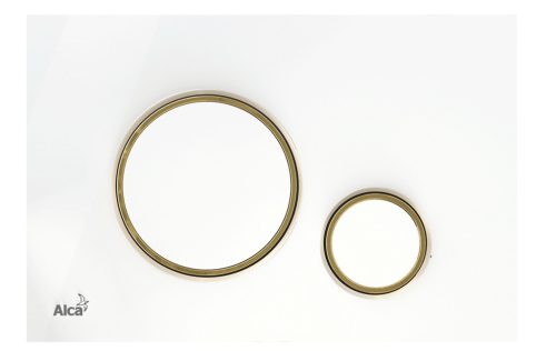 Öblítőtartály nyomólap, AlcaPlast fehér/arany M775