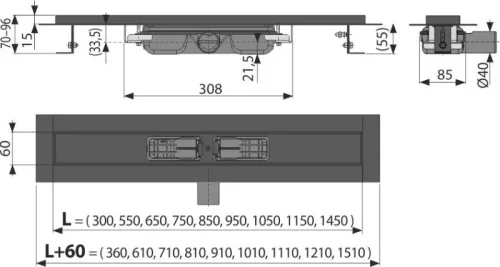 Padlóösszefolyó, AlcaPlast fekete 650 mm APZ101BLACK-650 low
