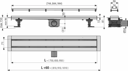 Padlóösszefolyó, AlcaPlast Fit and Go 750 mm APZ13-DOUBLE9-750