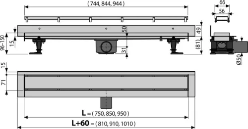 Padlóösszefolyó, AlcaPlast Fit and Go Wall 950 mm APZ23-DOUBLE9-950