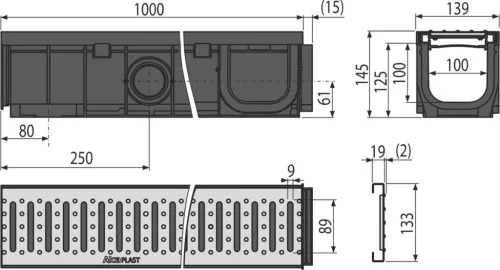 Padlóösszefolyó, AlcaPlast kültéri AVZ102-R102