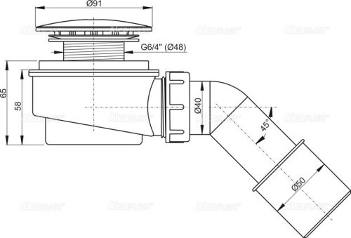 Zuhanytálca szifon, AlcaPlast króm A471CR-60