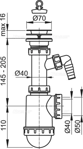 Mosogató szifon, AlcaPlast leeresztővel A441P-DN50/40
