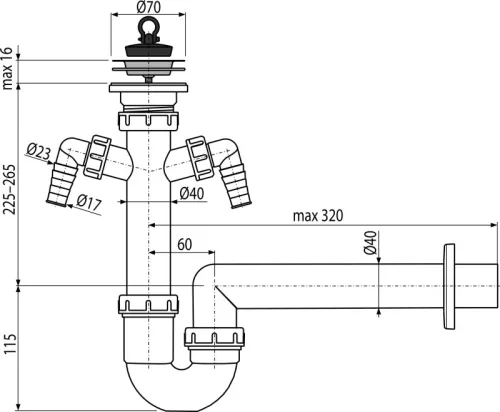 Mosogató szifon, AlcaPlast csőszifon A820-DN40