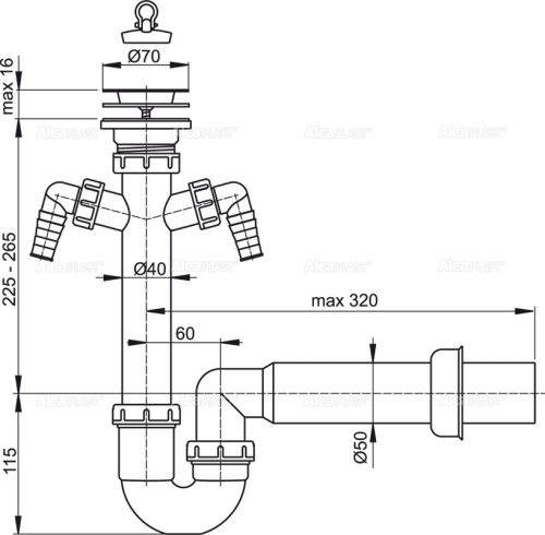 Mosogató szifon, AlcaPlast csőszifon A820-DN50