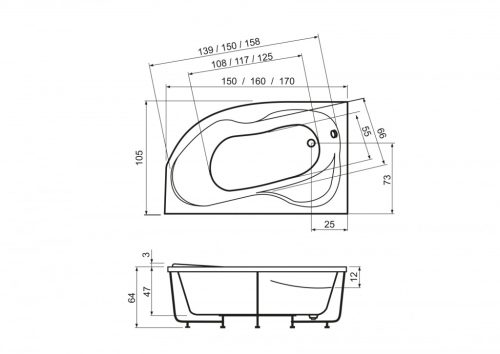 Kád, West Pluto 160x105 balos