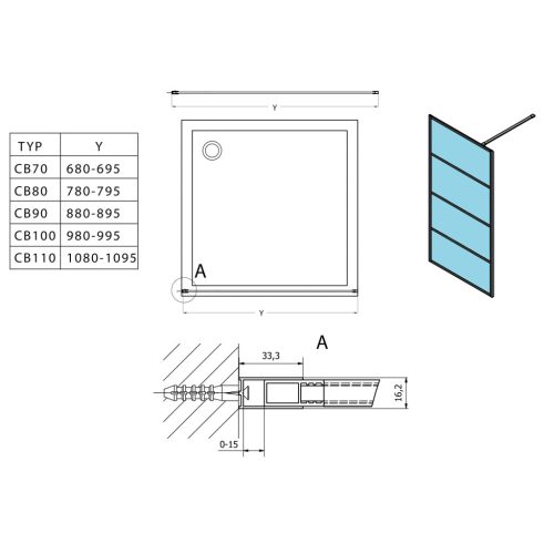 Fix zuhanyfal, Sapho GELCO CURE BLACK fix zuhanyfal, 1000mm, matt fekete CB100