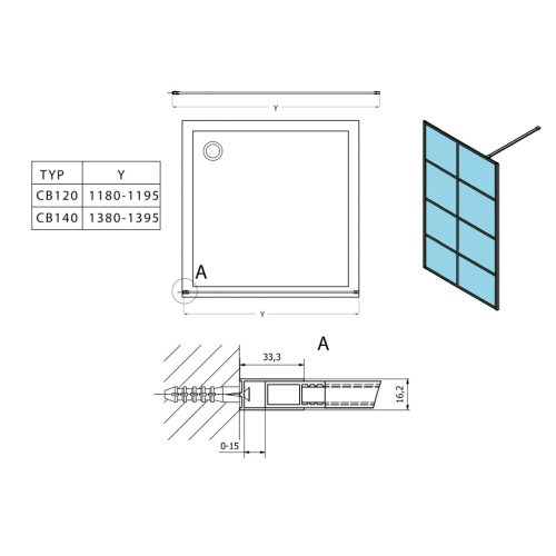 Fix zuhanyfal, Sapho GELCO CURE BLACK fix zuhanyfal, 1200mm, matt fekete CB120
