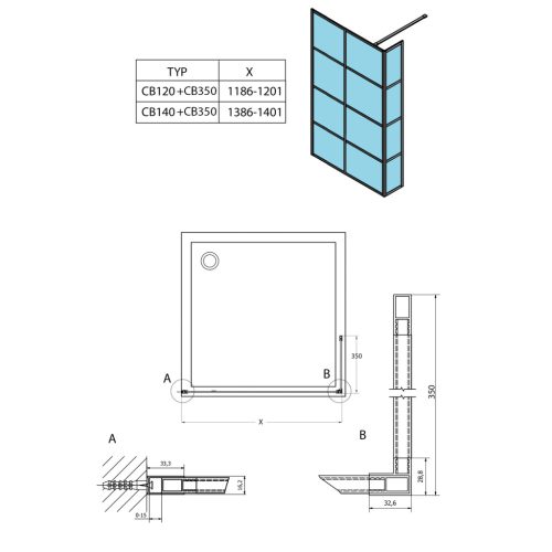 Fix zuhanyfal, Sapho GELCO CURE BLACK fix zuhanyfal, 1200mm, matt fekete CB120