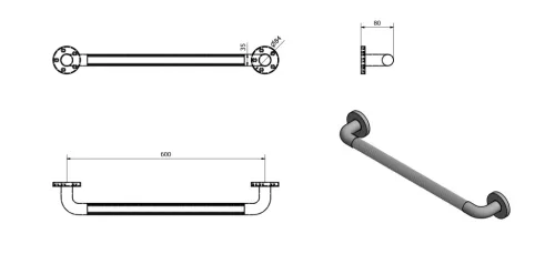 Kapaszkodó, Sapho AQUALINE WHITE LINE kapaszkodó, max:100kg, 600mm, ABS/fehér MD360