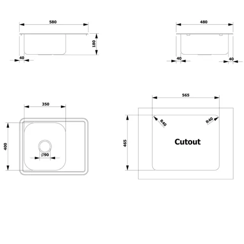 Mosogatótálca, Sapho AQUALINE beépíthető mosogatótálca, 58x18x48cm, inox AQ5848B
