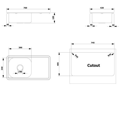 Mosogatótálca, Sapho AQUALINE rozsdamentes mosogatótálca, 76x18x42cm AQ7642B