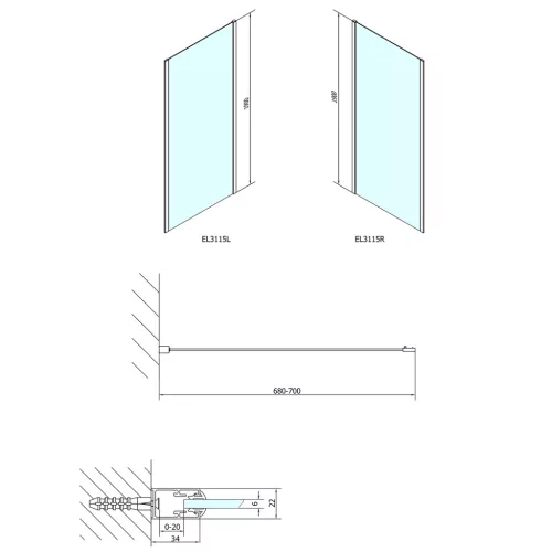 Oldalfal, Sapho POLYSAN EASY LINE oldalfal, 700mm, transzparent üveg EL3115