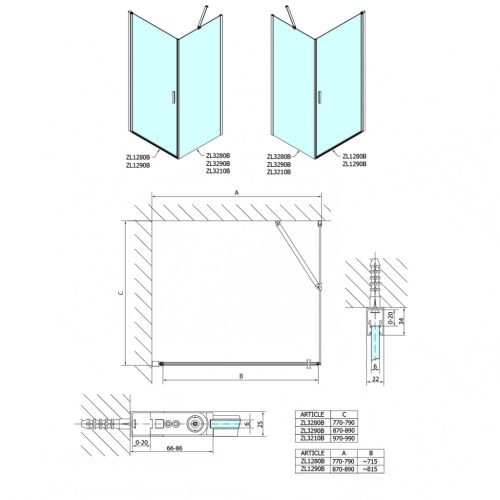 Oldalfal, Sapho POLYSAN ZOOM LINE BLACK oldalfal, 900mm, transzparent, fekete ZL3290B