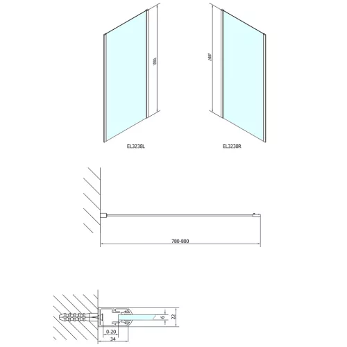 Oldalfal, Sapho POLYSAN EASY LINE oldalfal, 800mm, BRICK üveg EL3238