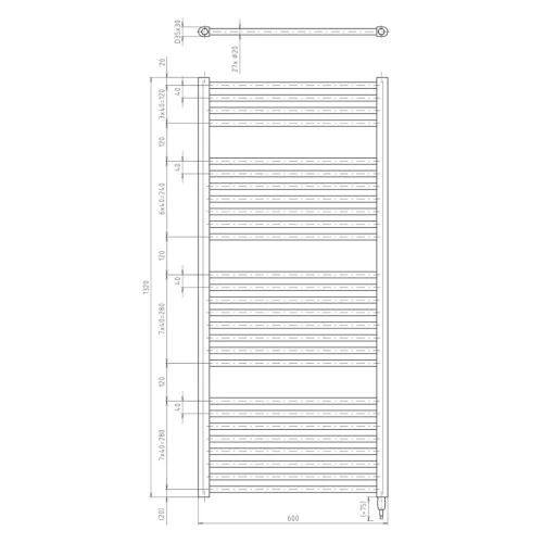 Egyenes radiátor, AQUALINE DIRECT-E elektromos radiátor patronnal, 600x1320mm, 600W, fehér ILE36T