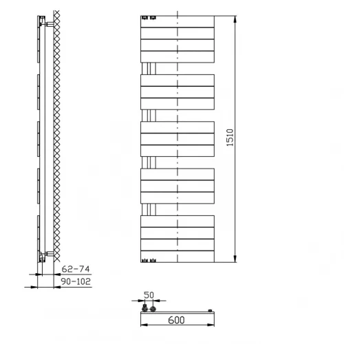 Egyenes radiátor, Sapho AQUALINE MILI fürdőszobai radiátor, 600x1510mm, 775W, fehér DC640T