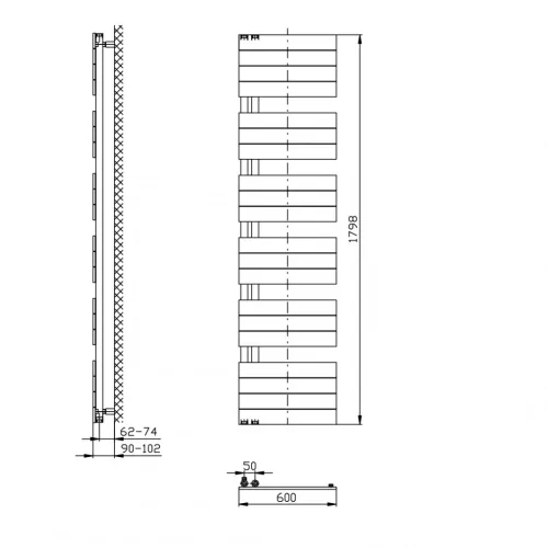 Egyenes radiátor, Sapho AQUALINE MILI fürdőszobai radiátor, 600x1798mm, 927W, fehér DC650T