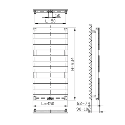 Egyenes radiátor, Sapho AQUALINE BONDI fürdőszobai radiátor, 450x934mm, fehér DC400T