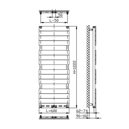 Egyenes radiátor, Sapho AQUALINE BONDI fürdőszobai radiátor, 600x1222mm, fehér DC420T