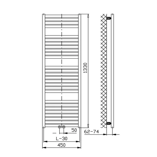 Egyenes radiátor, AQUALINE TONDI radiátor, középső bekötéssel, 450x1330 mm, matt fekete DT476T