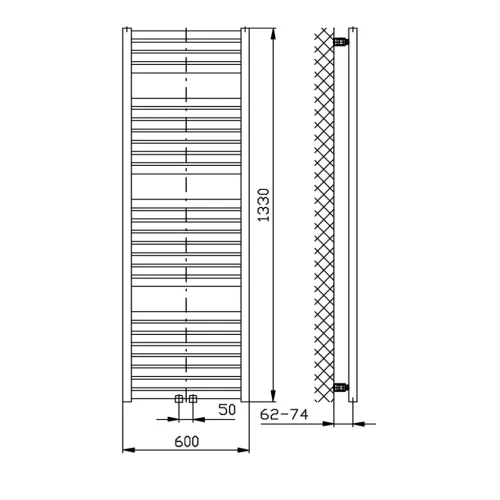 Egyenes radiátor, AQUALINE TONDI radiátor, középső bekötéssel, 600x1330 mm, matt fekete DT486T