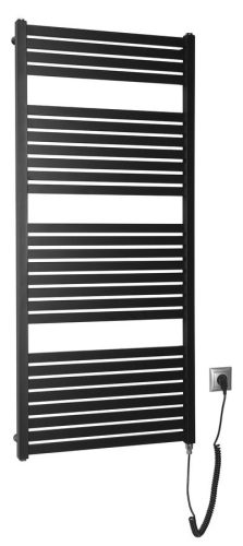 Egyenes radiátor, AQUALINE TONDI-E elektromos radiátor, 600x1330 mm, 600W, matt fekete DE486T