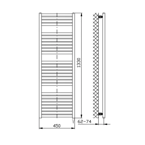 Egyenes radiátor, AQUALINE TONDI-E elektromos radiátor, 450x1330mm, 500W, matt fekete DE476T