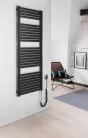 Egyenes radiátor, AQUALINE TONDI-E elektromos radiátor, 450x1330mm, 500W, matt fekete DE476T