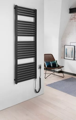 Egyenes radiátor, AQUALINE TONDI-E elektromos radiátor, 450x1330mm, 500W, matt fekete DE476T