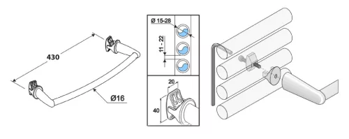 Törölközőtartó, Sapho AQUALINE törölközőtartó íves radiátorra, 50cm, fehér IDO-50