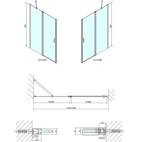 Zuhanyajtó, Sapho POLYSAN ZOOM LINE BLACK zuhanyajtó, 1300mm, transzparent, fekete ZL1313B